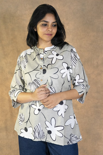 Charcoal Bloom Short Kurti